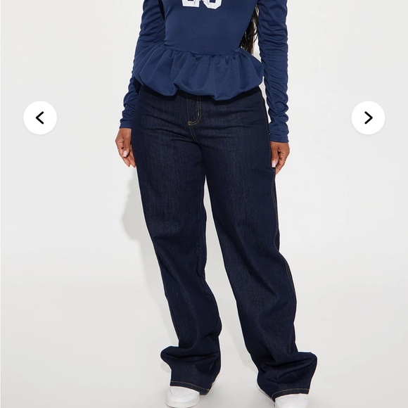 Fashion Nova Blue and White Long Sleeve Peplum Bodysuit - Picture 2 of 3